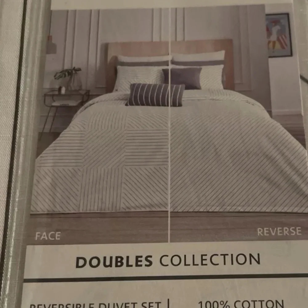 Lacoste Doubles Collection White Striped Cotton Duvet Set Sz Full